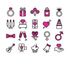 Valentine's Day line and fill icon set vector