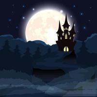 Halloween dark night scene with castle vector