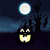 Halloween dark night scene with pumpkin vector