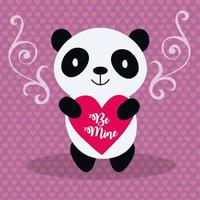 tarjeta de feliz dia de san valentin con lindo panda vector