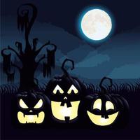 Halloween dark night scene with pumpkins vector