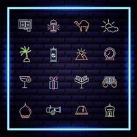 Ramadam Kareem neon light style icon set vector