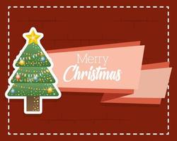 merry christmas card with pine tree label vector