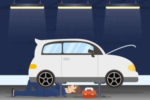 Mechanic man working on a car vector