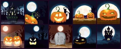 Bundle of Halloween dark scenes vector