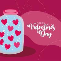 Happy Valentine's Day card with jar and hearts vector