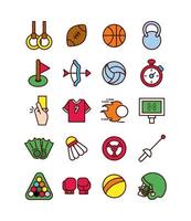 Sports line and fill icon set vector