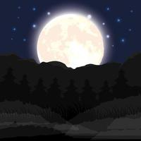 Halloween dark night scene with full moon vector