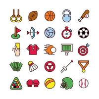 Sports line and fill icon set vector