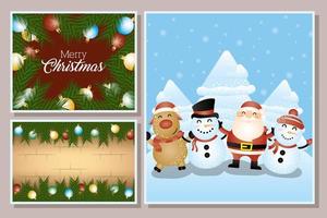 Christmas card set with cute characters vector