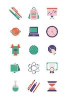 conjunto de iconos de estilo plano escolar y educativo vector