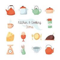 Kitchen and food flat icon set vector