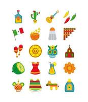 conjunto de iconos planos de cultura mexicana vector