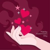 Happy Valentine's Day card with hand lifting hearts vector