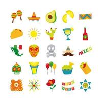 conjunto de iconos planos de cultura mexicana vector