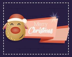 merry christmas card with cute reindeer character vector