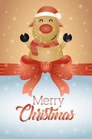 merry christmas card with cute reindeer character vector