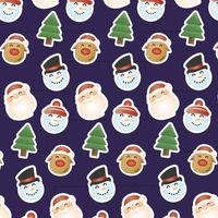 merry christmas card with characters heads pattern vector