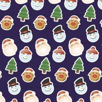 merry christmas card with characters heads pattern vector