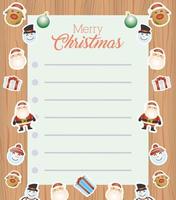 merry christmas card with letter sheet and characters vector