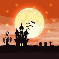 Halloween dark night scene with castle vector