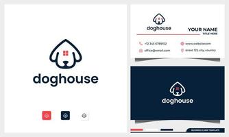 Cabeza de perro con concepto de diseño de logotipo de casa con plantilla de tarjeta de visita vector