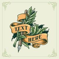 Vintage Ribbon and botanical elements and Pen in Engraving Style vector