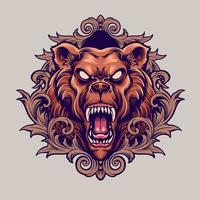 Angry Bear Mascot With Ornaments Illustration vector