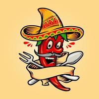 Mexican Red Hot Chili Pepper with Banner Mascot vector