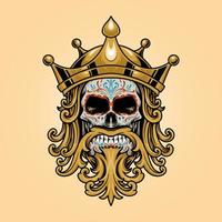 rey dia de los muertos calavera oro ilustración vector