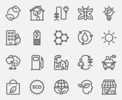 Ecology back line icons set vector