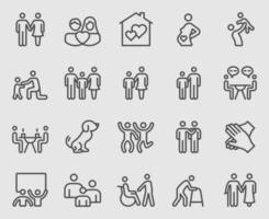 Family relation line icons set vector