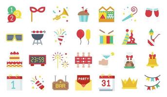 conjunto de iconos planos de elementos de fiesta de año nuevo vector