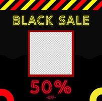 Black Friday sale banner template with neon style vector