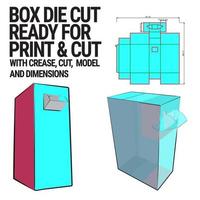 plantilla de cubo troquelado de caja con vista previa 3d organizada con corte, pliegue, modelo y dimensiones listas para cortar e imprimir, a escala completa y completamente funcional. preparado para cartón real vector