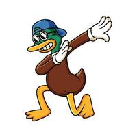 Dabbing cartoon duck. Vector clip art illustration with funny pose.