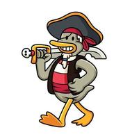 Pirate duck vector cartoon illustration. Animal costume icon concept isolated in white background.