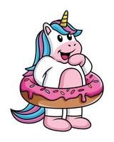 Cute Unicorn Cartoon with Donut pool float vector