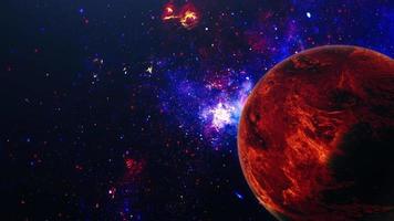 Escena del universo con planeta rojo y nebulosa azul. video