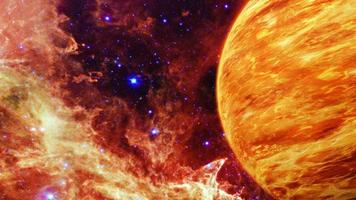 Space Exploration Fly by Orange Plasma Storm Planet video