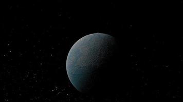 abstracte blauwe niet-geïdentificeerde buitenaardse planeet flyby video