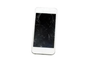 Phone screen broken on white background photo