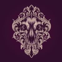 Wolf skull with frame ornaments vector illustration