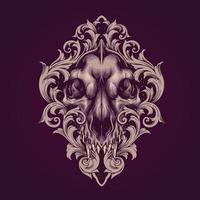 Wolf skull with frame ornaments vector illustration