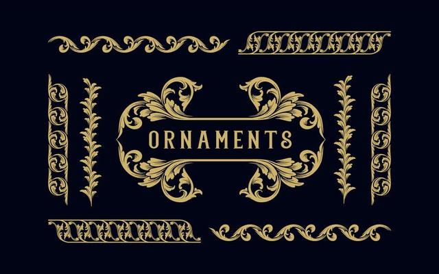 Collection of gold label and Frame ornaments