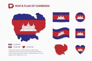 mapa y bandera de camboya vector