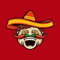 Chef with sombrero and chili mustache mascot vector