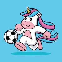 Cute Unicorn Playing Football Soccer Cartoon Vector Illustration