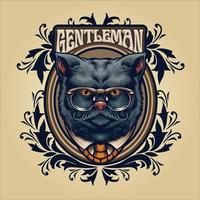 Grey cat gentleman with glasses and frame ornaments vector