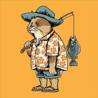 Fisher Cat on Fishing Holiday Vector Illustration